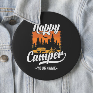 Happy Camper Camping Hiking Travel Caravan Life Button