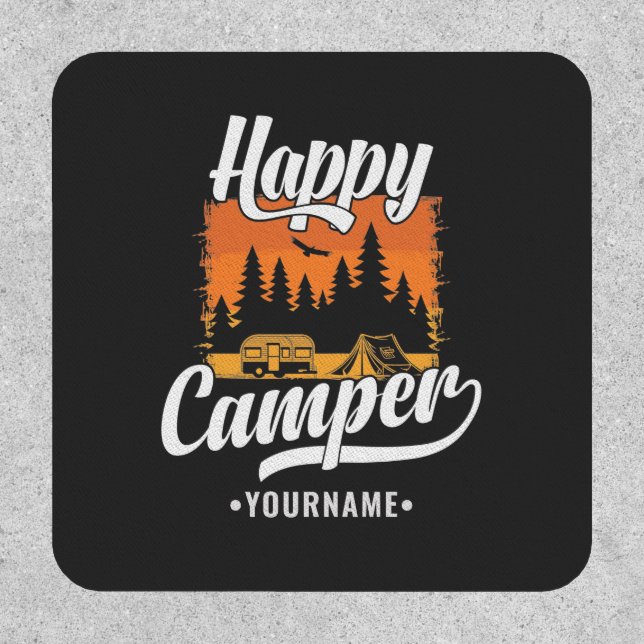 Happy Camper Camping Hiking Travel Caravan Life Patch (Front)