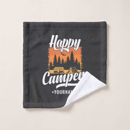 Happy Camper Camping Hiking Travel Caravan Life Wash Cloth