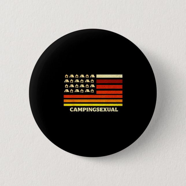 Happy camper camping life retro flag tent button (Front)