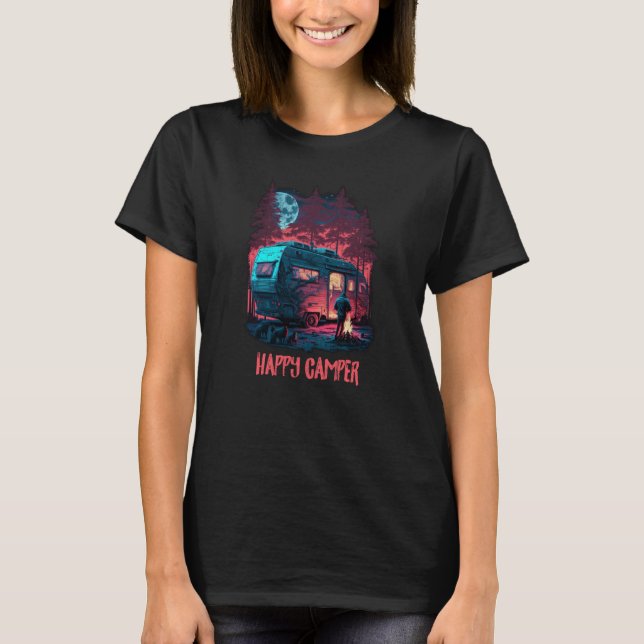 Happy Camper Camping Road Trip Nature Outdoor Retr T-Shirt (Front)