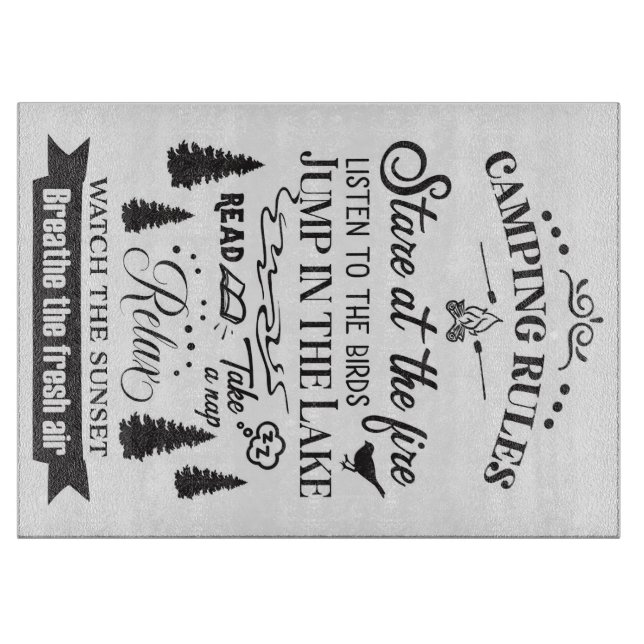 Happy Camper Camping Rules Cutting Board (Front)