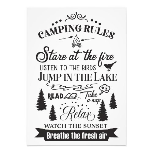 Happy Camper Camping Rules Photo Print