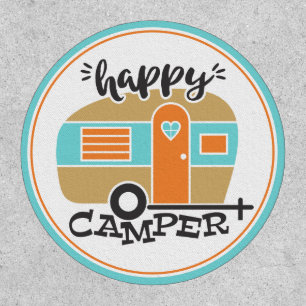 Happy Camper Camping RV Trailer Coral Teal Patch