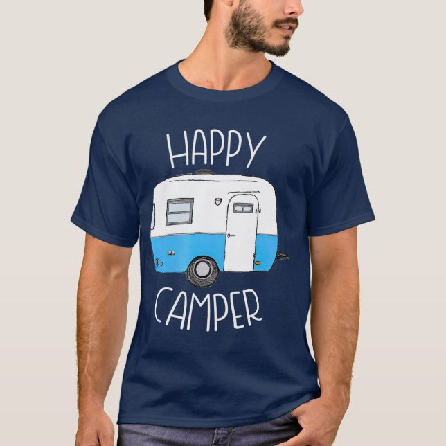 Happy Camper Camping s Blue Boler Trailer camp T-Shirt (Front)