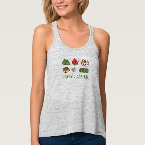 HAPPY CAMPER Camping Summer Camp Fire Tent Tank Top