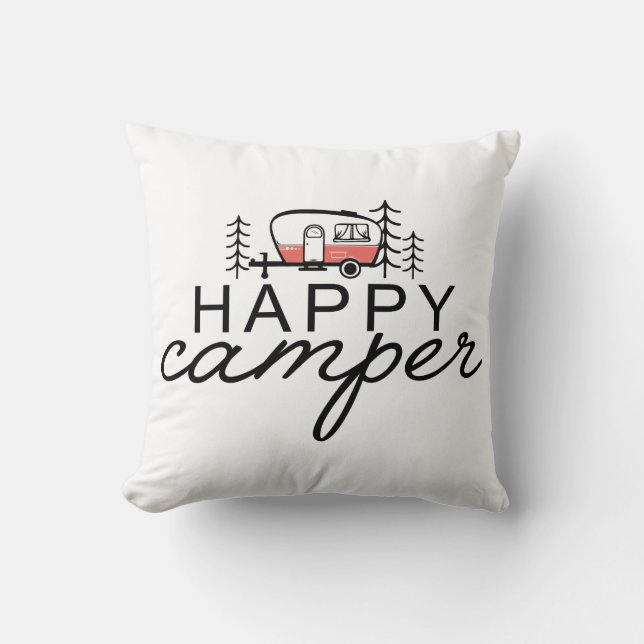 Happy Camper Camping Throw Pillow (Front)