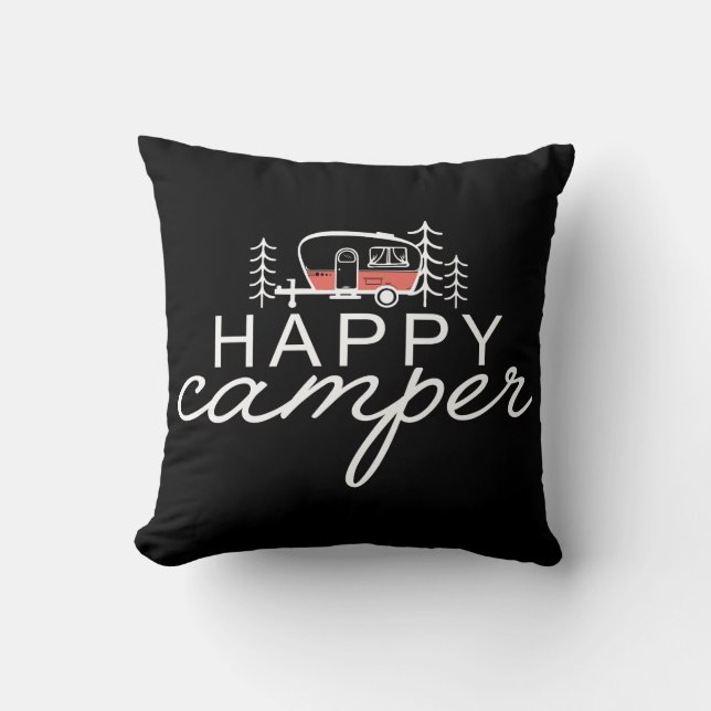Happy Camper Camping Throw Pillow (Front)