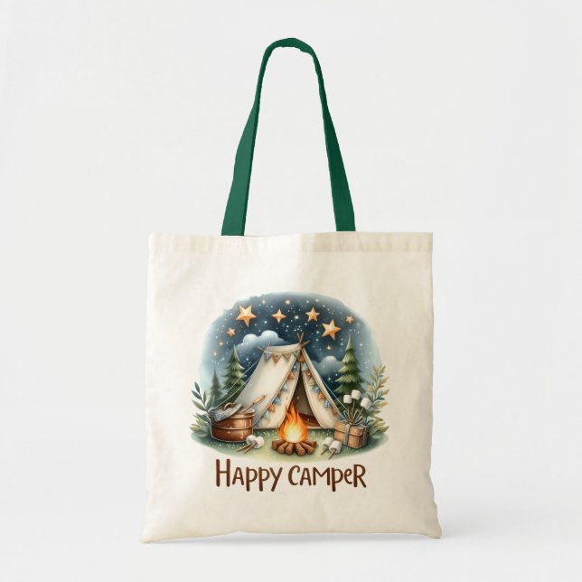 "Happy Camper" Camping Tote Bag (Front)