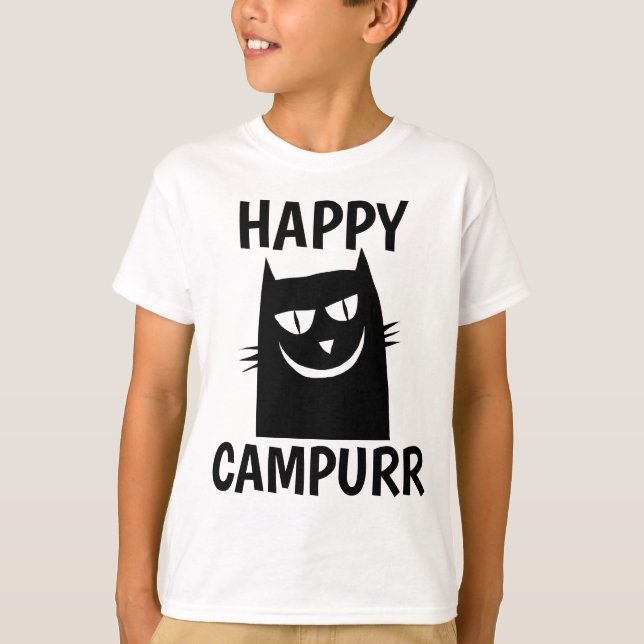 Happy Camper, Campurr Funny Cat T-shirts (Front)