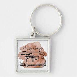 Happy camper caravan trailer boho rust abstract keychain