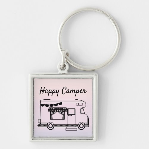 Happy camper caravan trailer park at twilight keychain