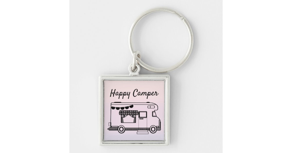 Happy camper caravan trailer park at twilight keychain