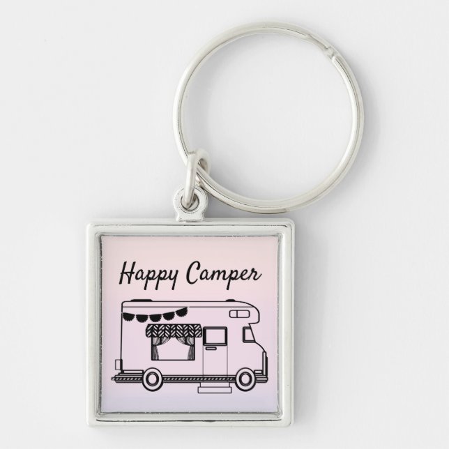 Happy camper caravan trailer park at twilight keychain (Front)