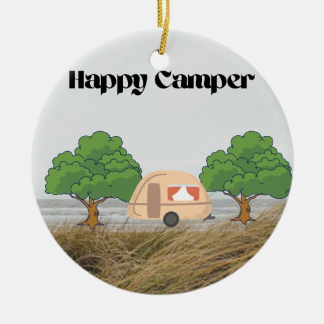 Happy Camper  Ceramic Ornament (Front)
