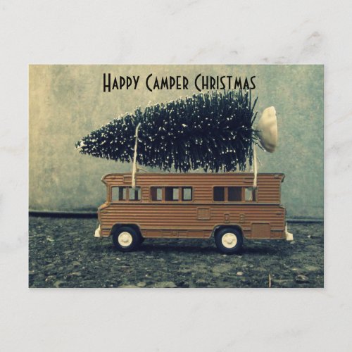 Happy Camper Christmas Bottlebrush Tree Holiday Postcard