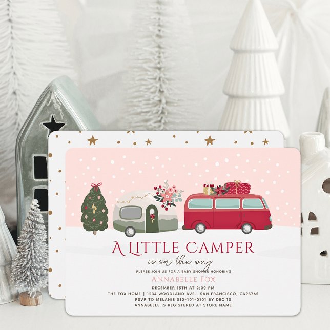 Happy Camper Christmas Pink Girl Baby Shower Invitation (Creator Uploaded)