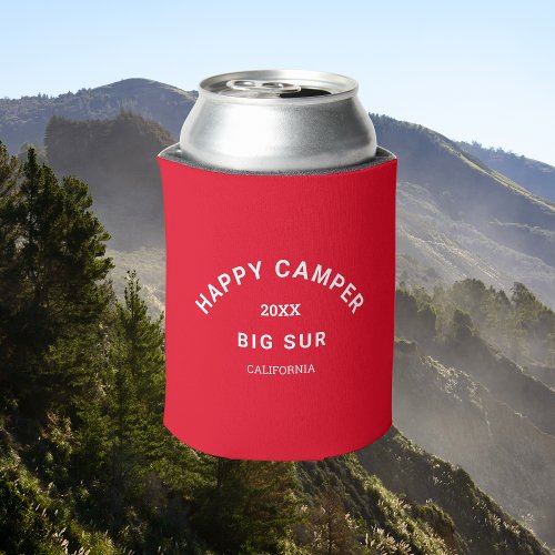 Happy Camper Crest Camping Crew Retro Red  Can Cooler