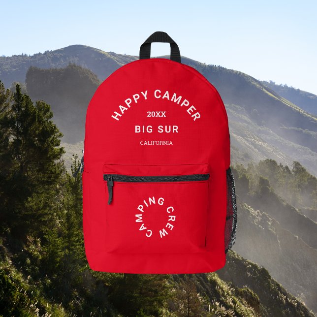 Happy Camper Crest Camping Crew Retro Red Printed Backpack (Creator Uploaded)
