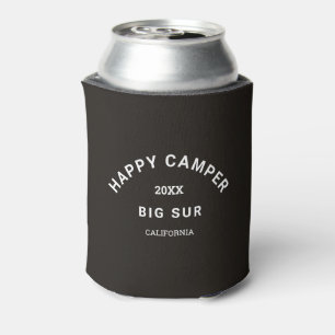 Happy Camper Crest Camping Crew Vintage Black Can Cooler
