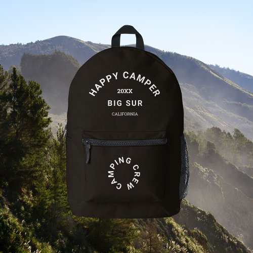 Happy Camper Crest Camping Crew Vintage Black Printed Backpack