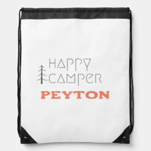happy camper.Custom name. Drawstring Bag