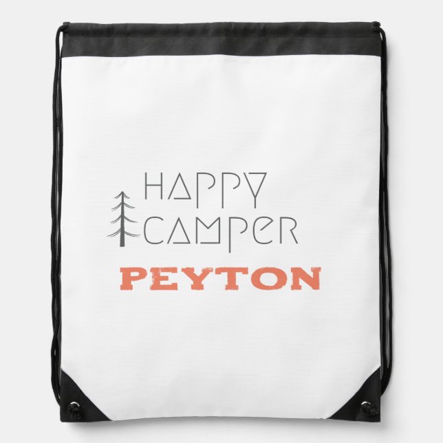 happy camper.Custom name. Drawstring Bag (Front)