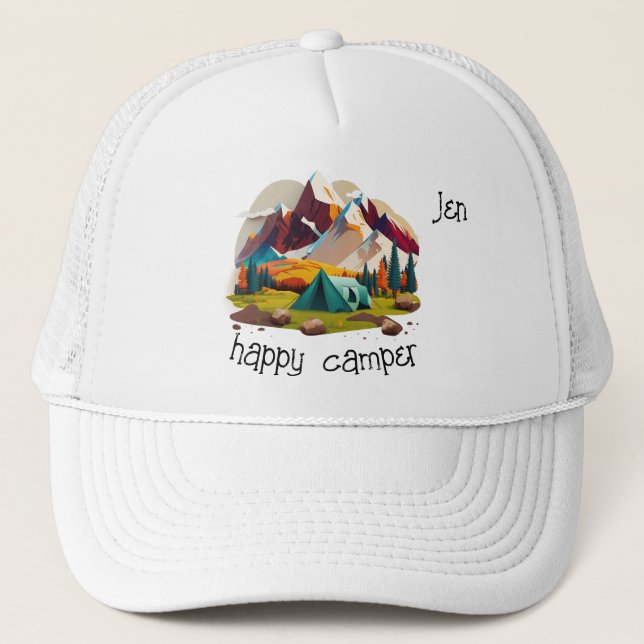 'happy camper' Customizable  Trucker Hat (Front)