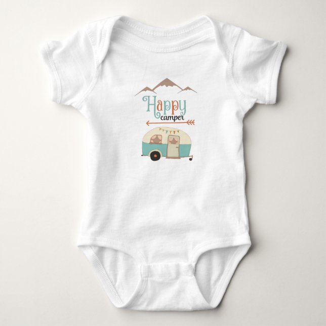 Happy Camper Cute Retro RV Baby Bodysuit (Front)