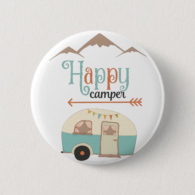 Happy Camper Cute Retro RV Button (Front)