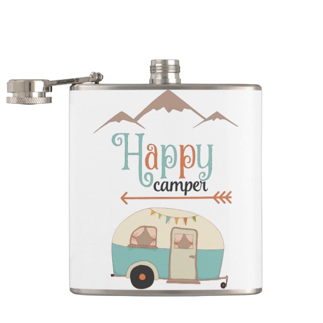 Happy Camper Cute Retro RV Flask (Opened)