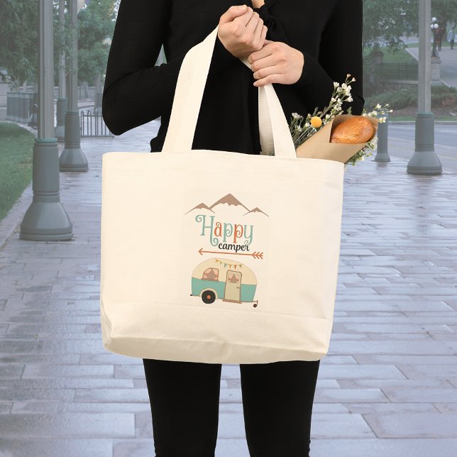 HAPPY CAMPER Cute Retro RV Large Tote Bag (Creator Uploaded)