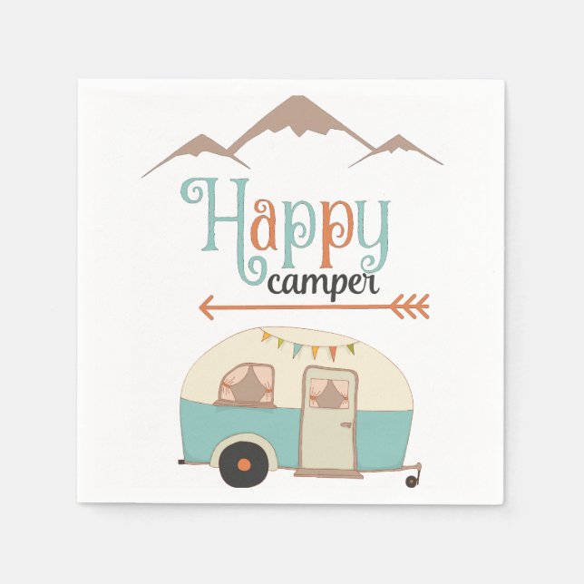 HAPPY CAMPER Cute Retro RV Napkins (Front)