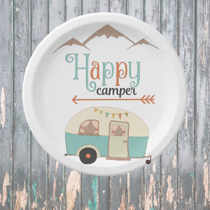 HAPPY CAMPER Cute Retro RV Paper Plates