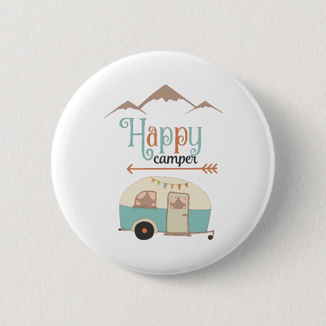 Happy Camper Cute Retro RV Pinback Button (Front)