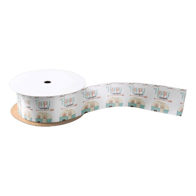 HAPPY CAMPER Cute Retro RV Satin Ribbon (Spool)