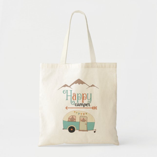 Happy Camper Cute Retro RV Tote Bag (Front)
