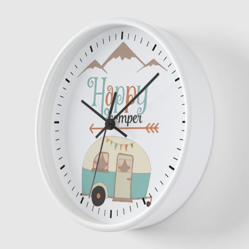 Happy Camper Cute Retro RV Wall Clock Zazzle