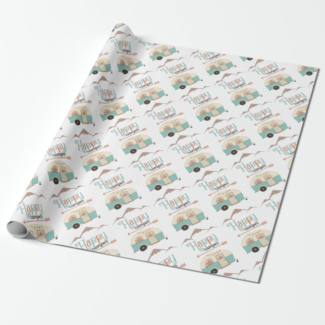 HAPPY CAMPER Cute Retro RV Wrapping Paper (Unrolled)