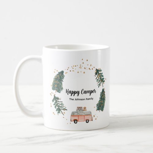 Happy Camper Cute Whimsical Family Name Script  Coffee Mug