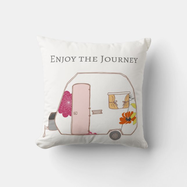 Happy Camper - Enjoy the Journey Throw Pillow (Front)