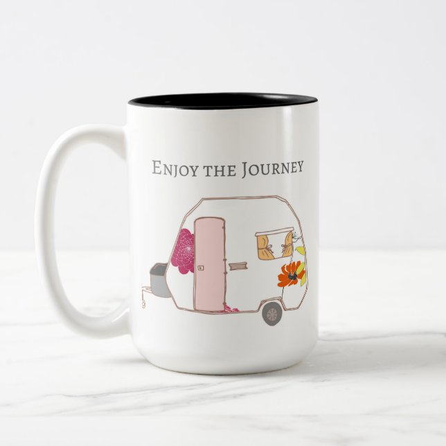 Happy Camper - Enjoy the Journey Two-Tone Coffee Mug (Left)