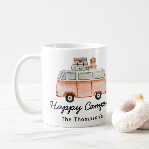 Happy Camper Family Name Cute RV Camping Retro Cof Coffee Mug