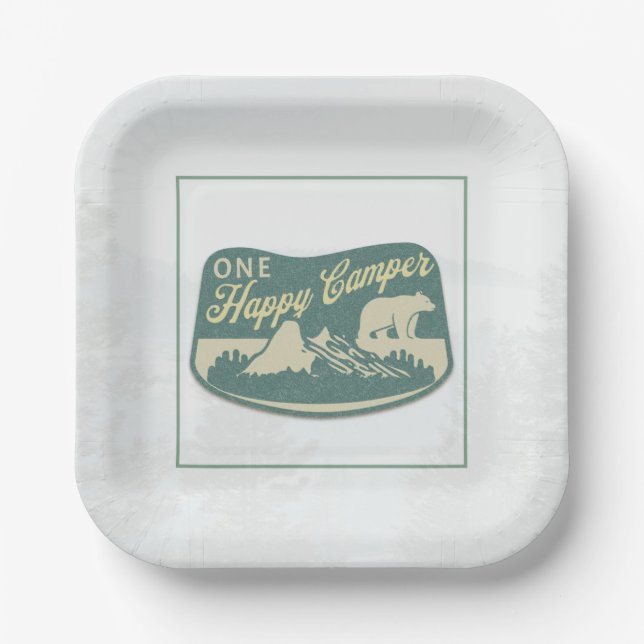 Happy camper, Favor Box, Adventure, National Park  Paper Plates (Front)