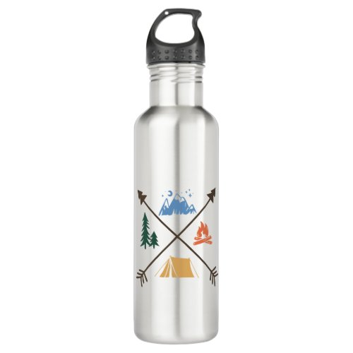 Happy camper fire woods mountain and tent desi stainless steel water bottle