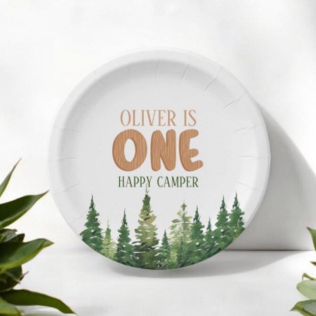 Happy Camper Forest First Birthday Paper Plate (Creator Uploaded)
