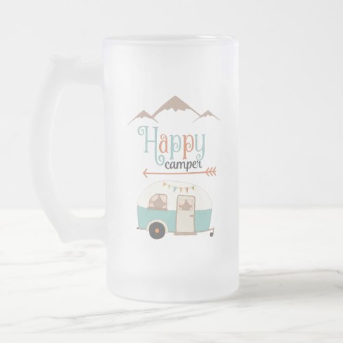 HAPPY CAMPER FROSTED GLASS BEER MUG