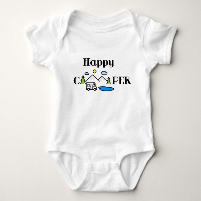Happy Camper Fun Nature Green Digital Art  Baby Bodysuit (Front)