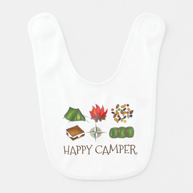 Happy Camper Fun Summer Camp Tent Compass Baby Bib (Front)