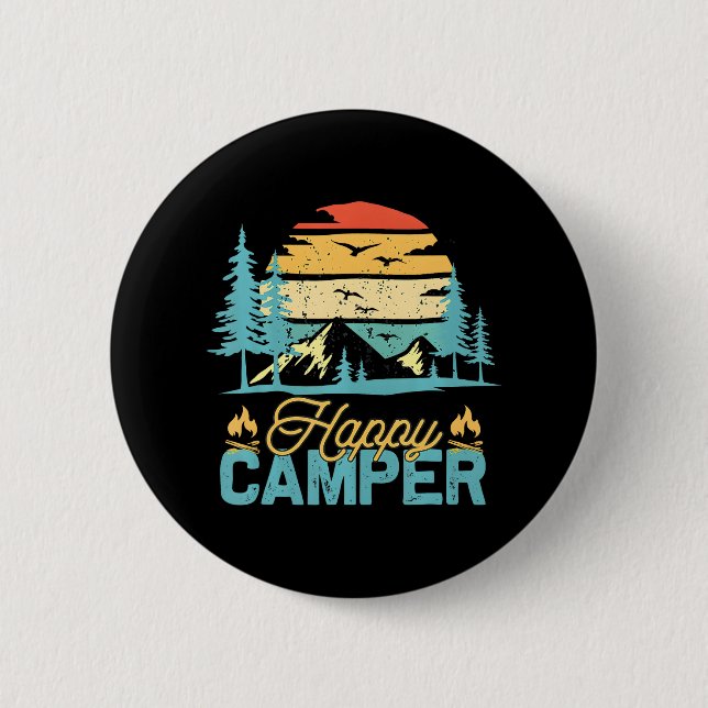 Happy Camper Funny Matching Camping Crew Button (Front)